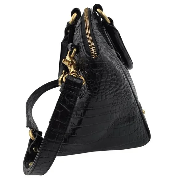 Brahmin Duxbury Satchel Black Melbourne Croc Embossed Leather Designer Purse Bag - Picture 11 of 16